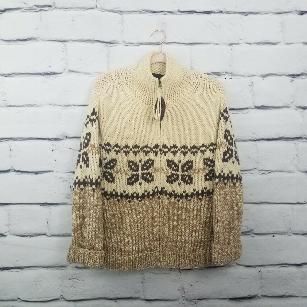 The Limited Nordic Zip Hand Knit Cardigan Swester